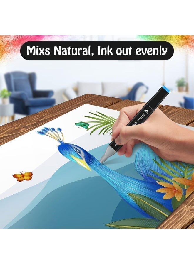 Graphic Marker Set (36Colors) Multicolor Dual-Tipped Markers with Bag for Sketching, Calligraphy, and Design - Coloring Pen Set - Coloring and Drawing Ink for Kids and Adults - Perfect Coloring Pen Set for Artists and Hobbyists with Stylish Carrying Case Suitable for Art Gifts - Graffiti, Coloring, Outlining, Shading - Marker and Painting Projects with Bag - Image 4